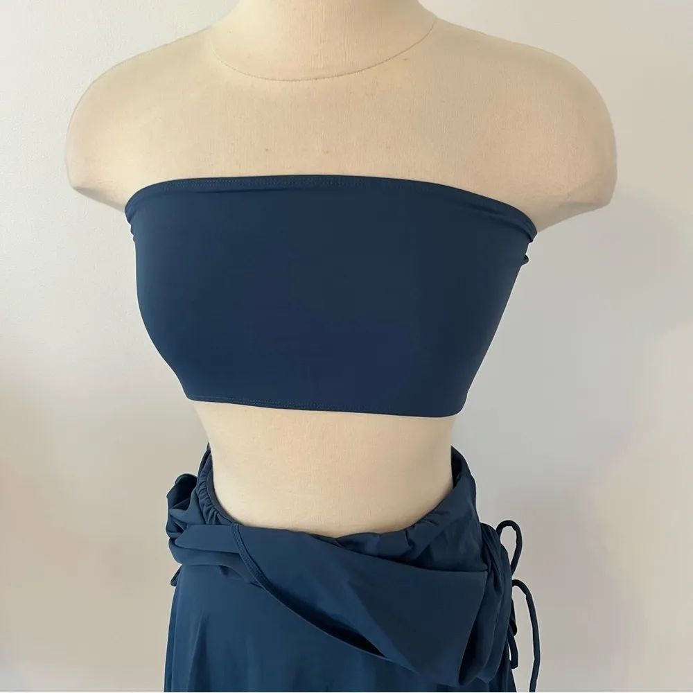 NWT Halara Drawstring Flare 2-in-1 Pocket Mini Casual Dress w Tube Top in Blue S - Image 10