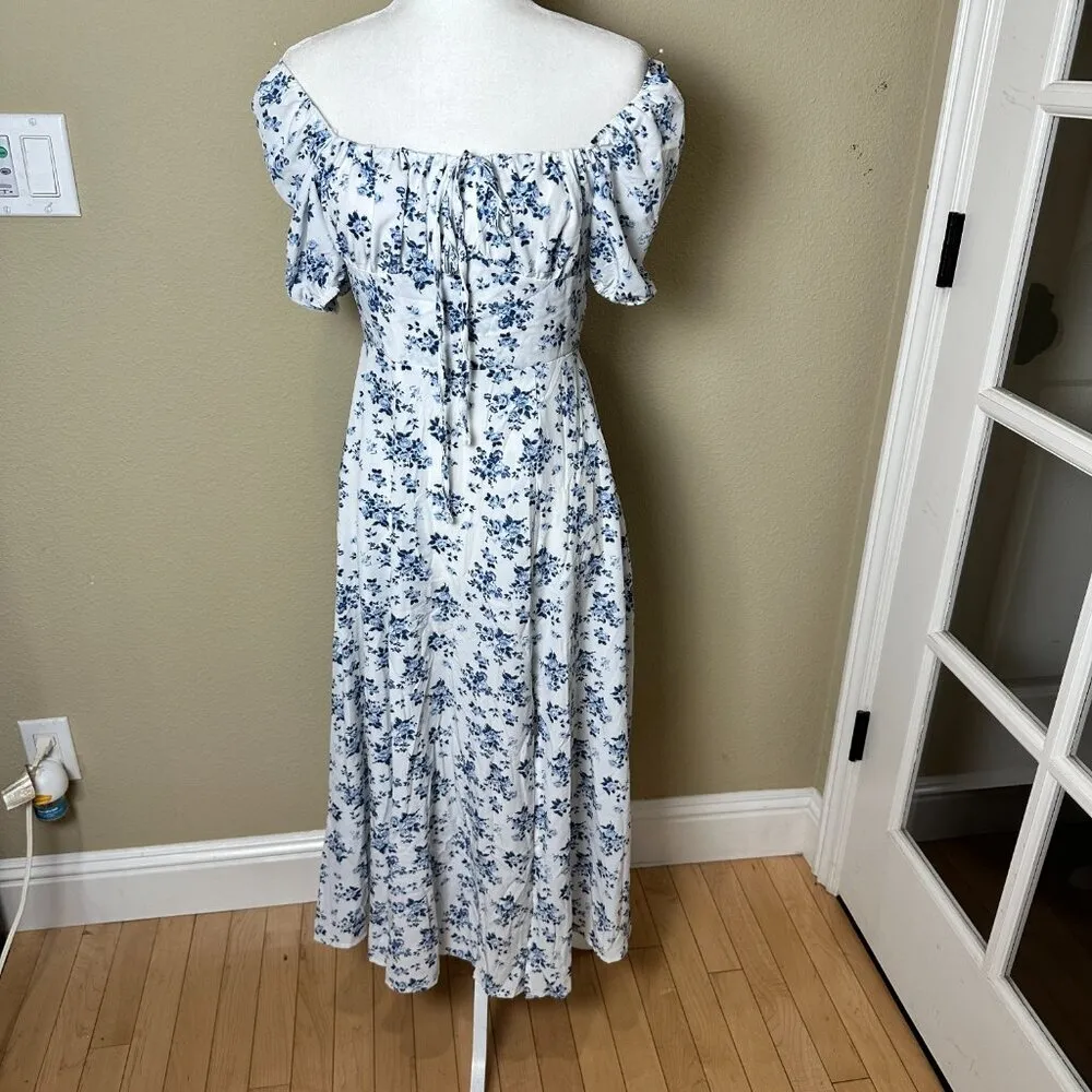 SHEIN On / Off Shoulder Corset Top Blue & White Floral Maxi Dress - size Small - Image 7