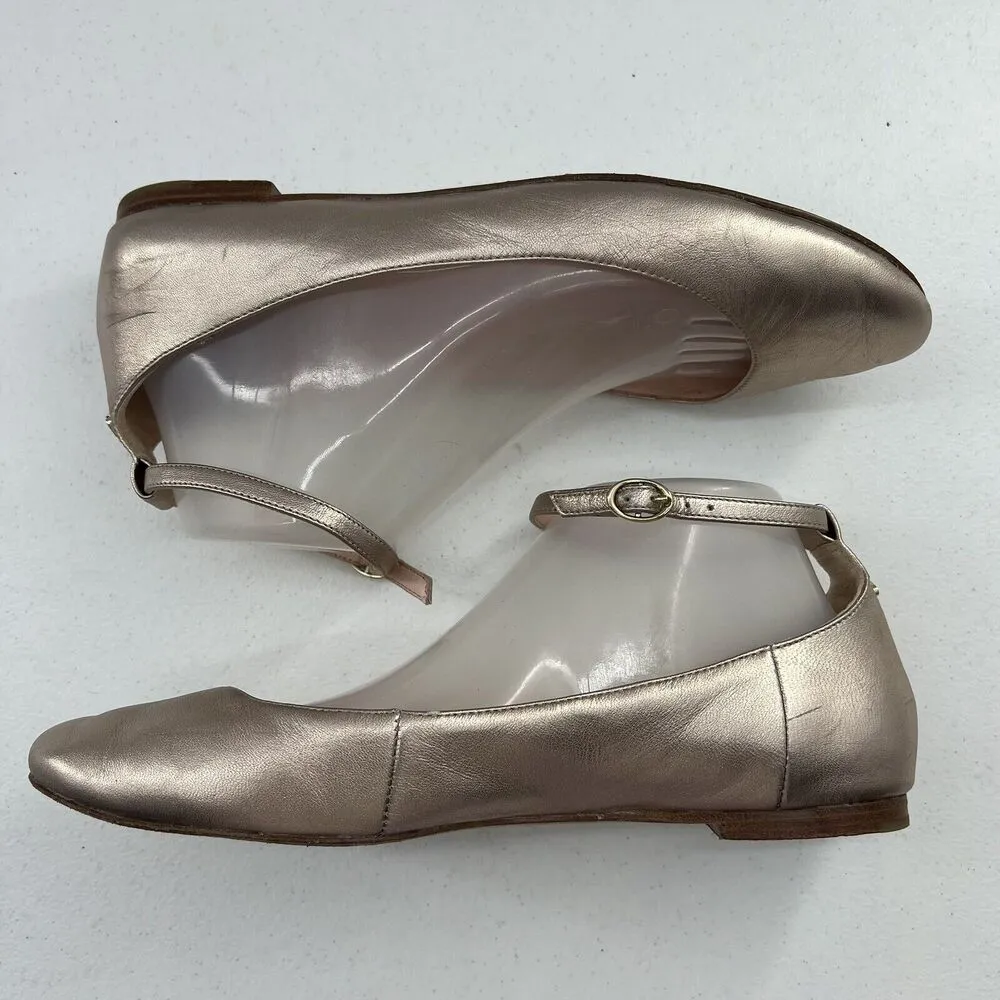 Kate Spade Size 9 Ballet Flats Wagan Ankle Strap Leather in Quartz Metallic Gold - Image 3