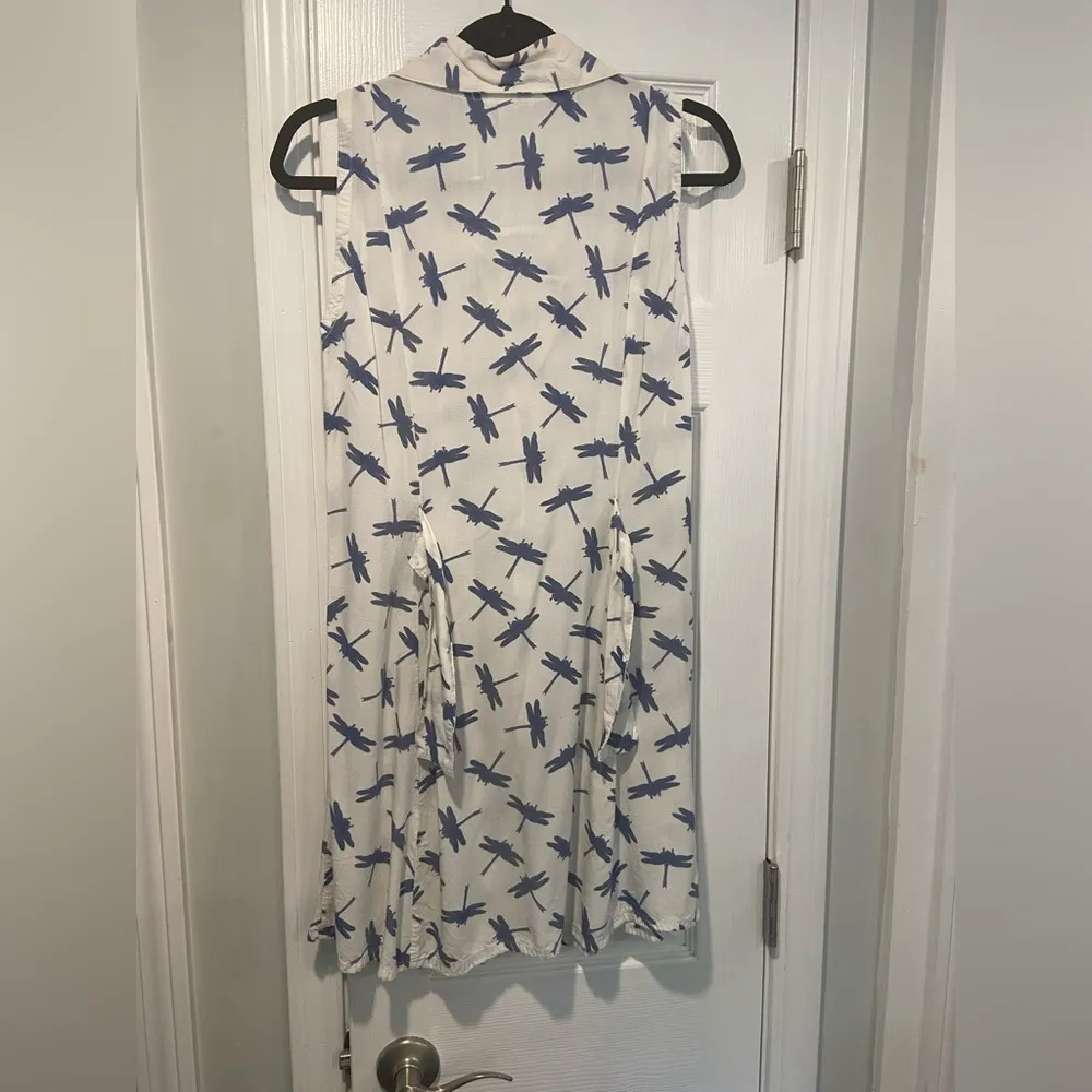 Big Island Size M Sleeveless Shell Button Dragonfly Print Collared Mini Dress White Size M - Image 8