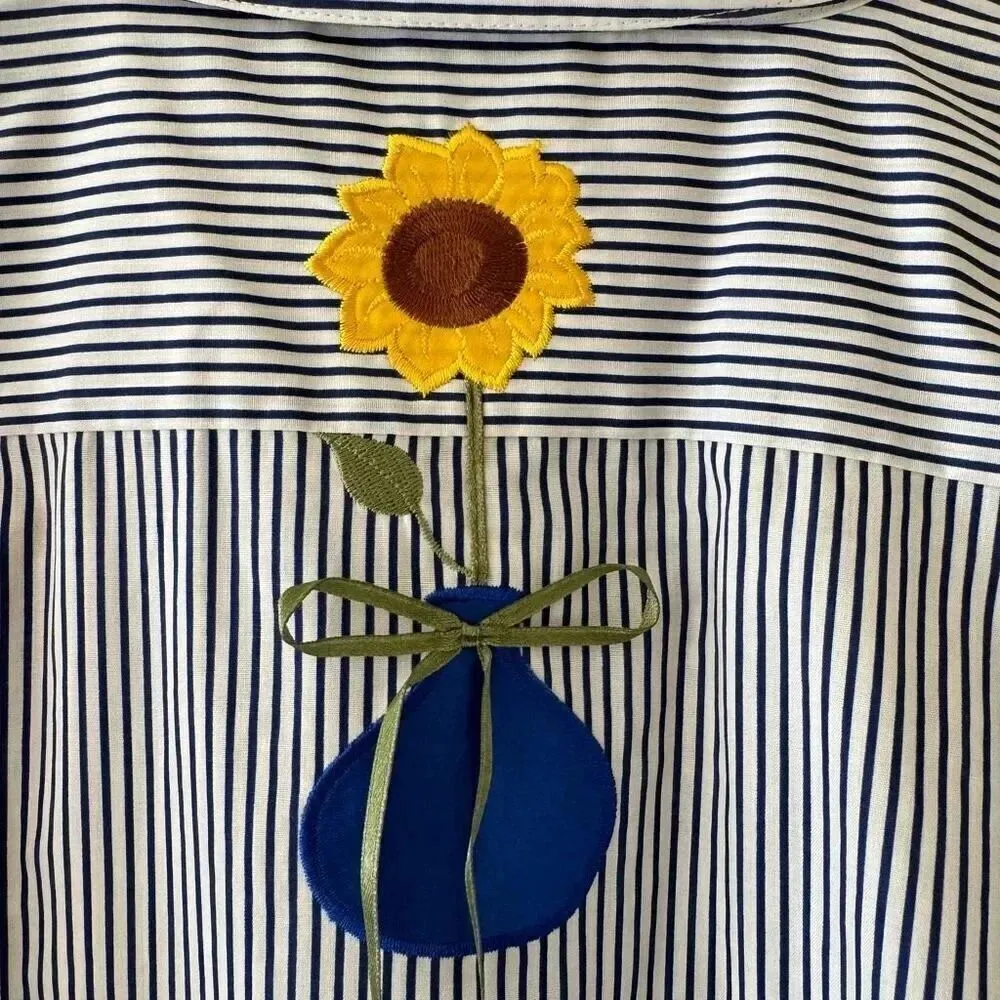 The Quacker Factory Women’s Embroidered Floral Striped Office M #2332 - Image 9