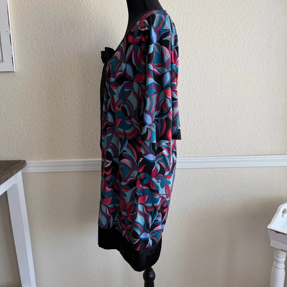 Retro Mod Print Bow Tie Dress Medium Colorful Vintage Style Party Y2K Babydoll - Image 2