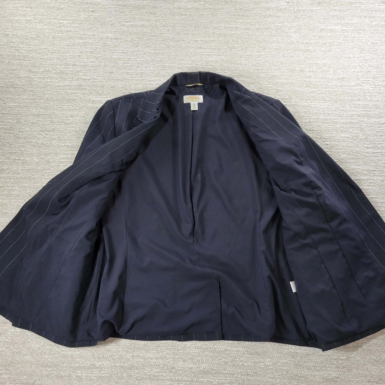 Vintage Talbots Pinstripe Suit Womens 14 Petite Black Gray‎ Jacket Skirt Set USA - Image 3