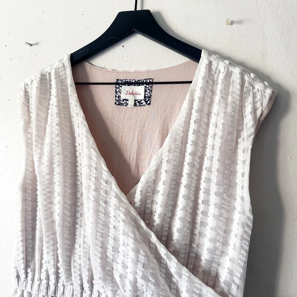 Anthropologie Delleta Faux Wrap Blouse Women L White Beige - Image 4