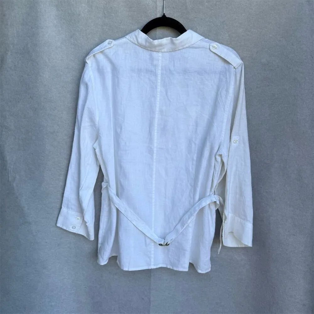 CHAUS Organic Linen Women's White Button - Image 3
