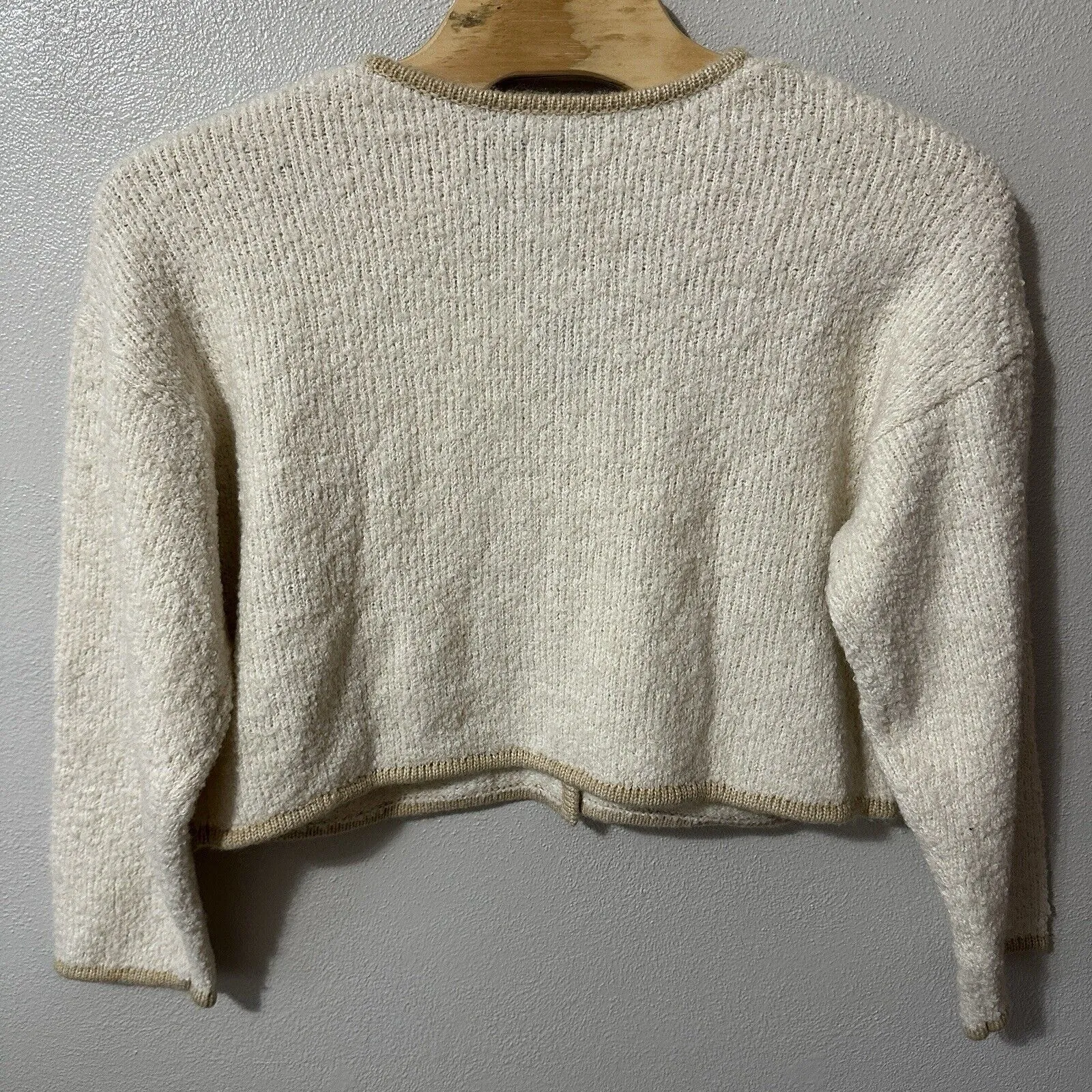 GAP Boucle Cropped‎ Sweater Cardigan Wool Blend Chino Beige Women's Size XL NWT - Image 4