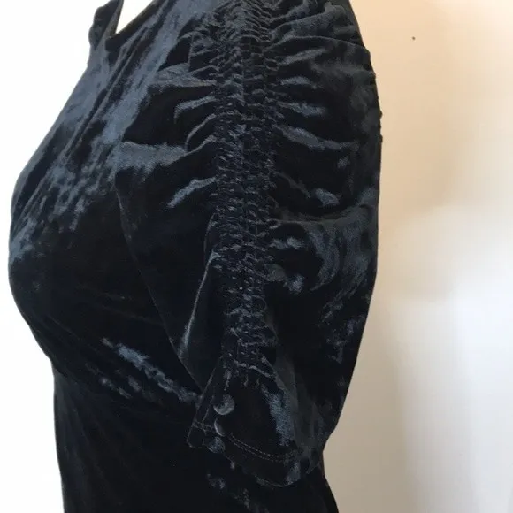 Who what wear ruched puffed shirt sleeve tiered velvet midi dress black XS - Image 7