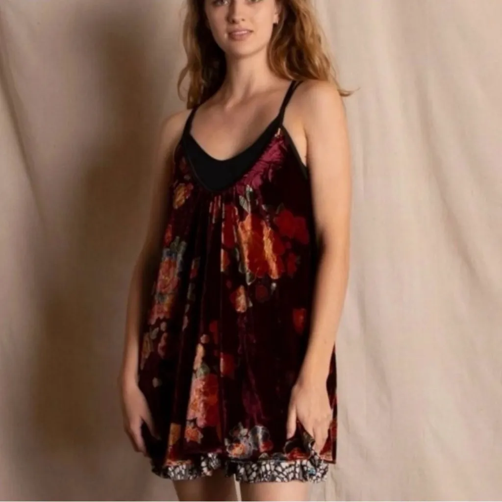 Free People Bohemian Floral Velvet Two Faced Reversible Mini Swing Dress Large - Image 11