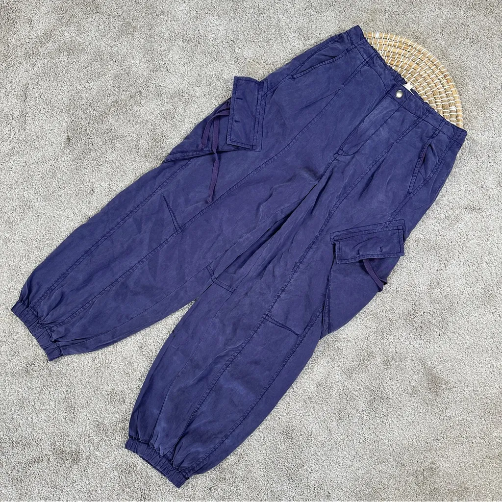 Pilcro Offshore Linen Blend Parachute Cargo Pants High Rise in Dark Purple XS - Image 3