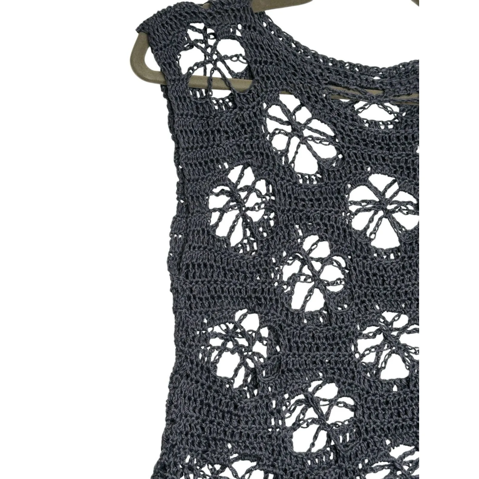 Crochet Summer Top Floral Knit handmade Boho hippie Blue Crop Top - Image 4