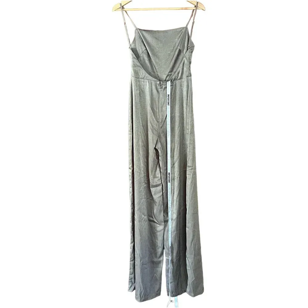 Serve It Jumpsuit Satin Sleeveless Wide Leg Khaki Size Small NEW - Image 6