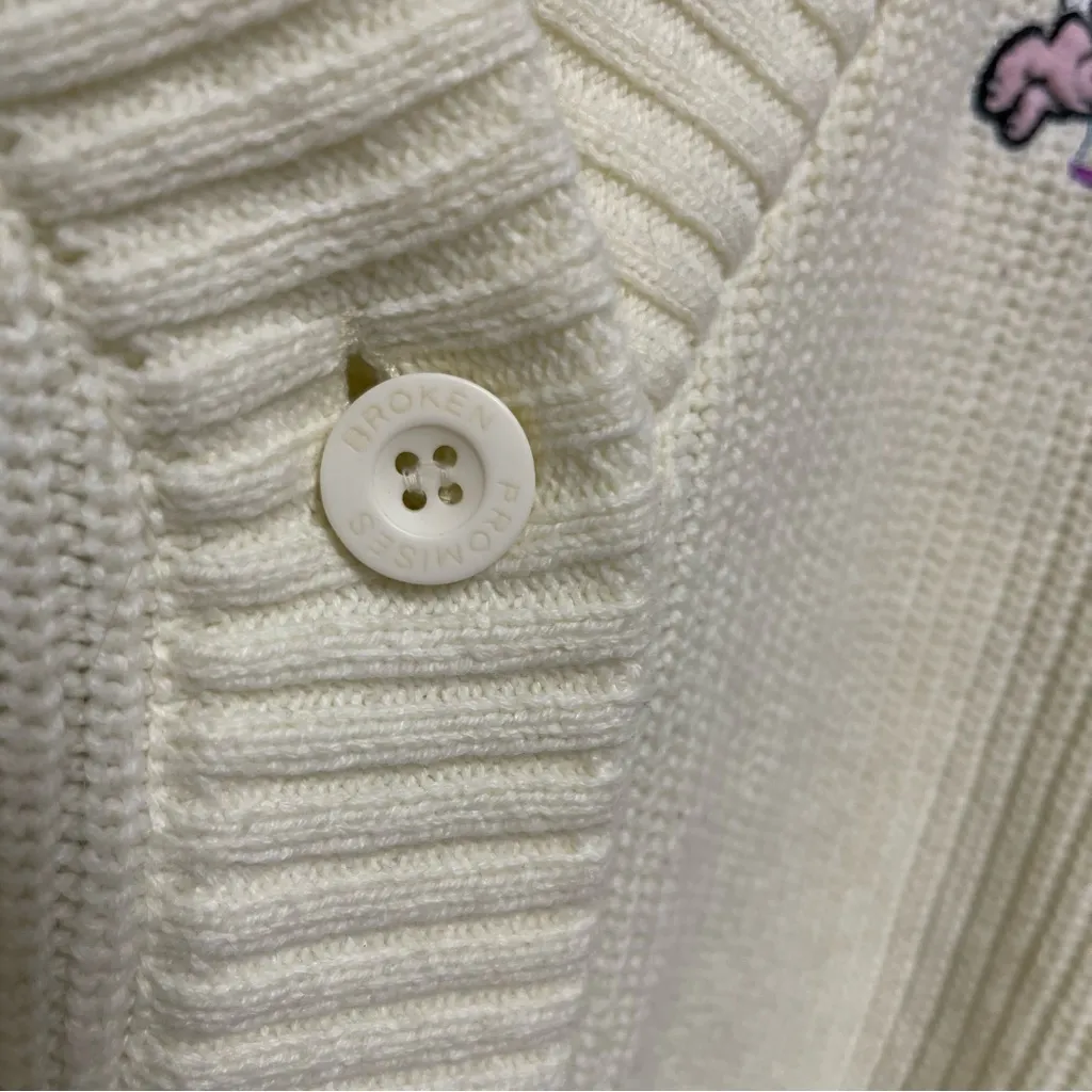 Chunky Knit Cropped Cardigan Sz L Happy Bunny Oversized Y2K Indie Sleeze Kidcore - Image 8