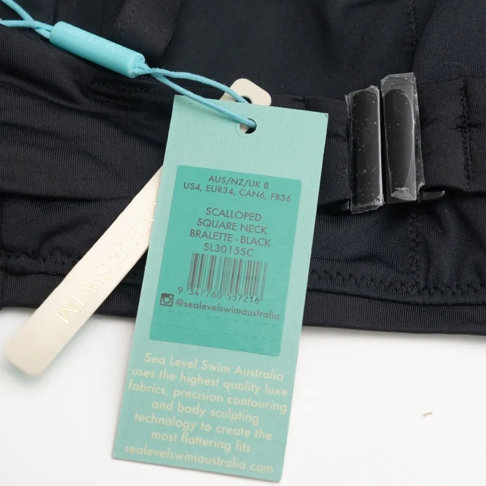 Sea Level Swim Scallop Square Neck Bralette Top Black Size 4 - Image 5