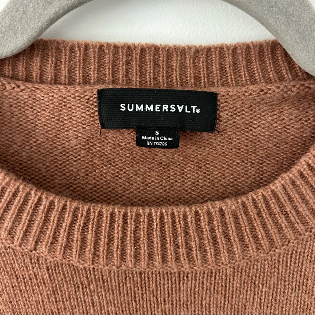 Summersalt The Luxe Cashmere Wool Blend Button Crew Neck Sweater Tan Brown S - Image 4