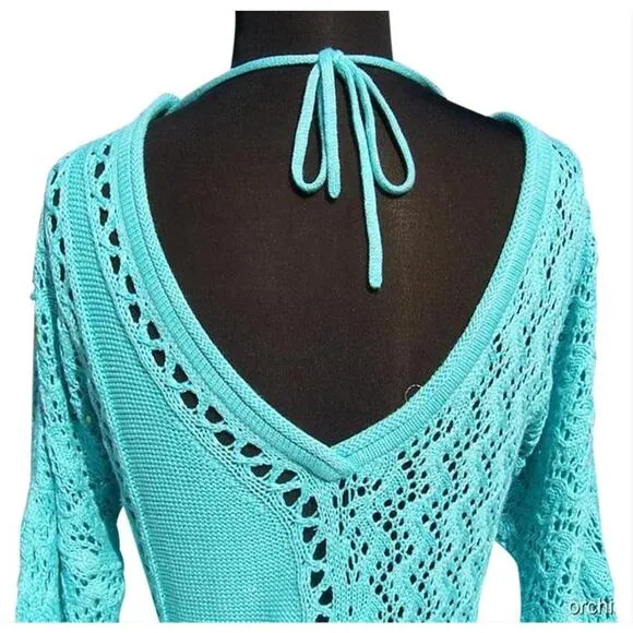 Cache Peek A Boo Metallic Kissed Knit Dbl V Tie Top Stretch Silk NWT New $118 - Image 2