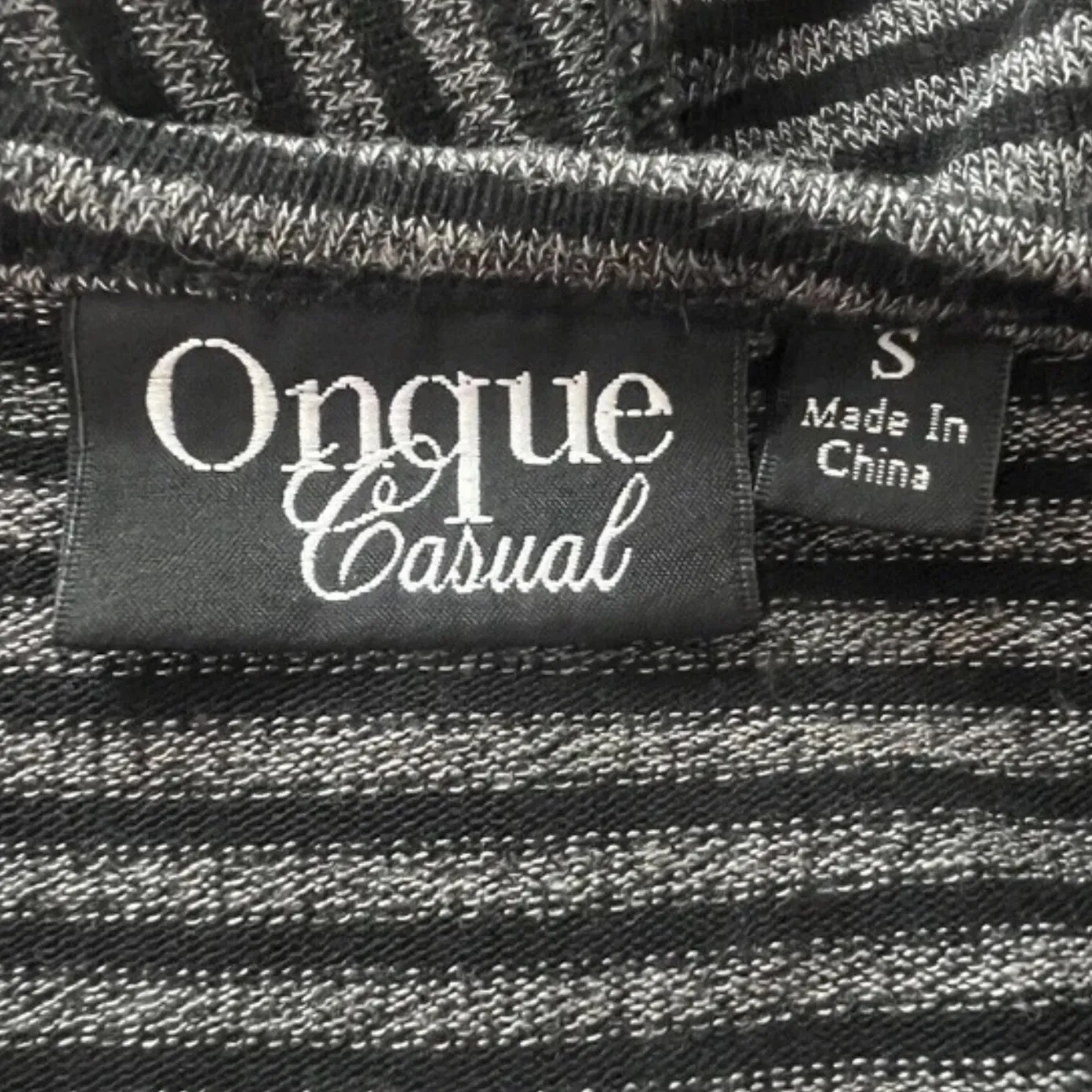 Onque Casual Blouse‎ Womens Small Striped Asymmetrical Knit Tunic Top Neutral Black - Image 7