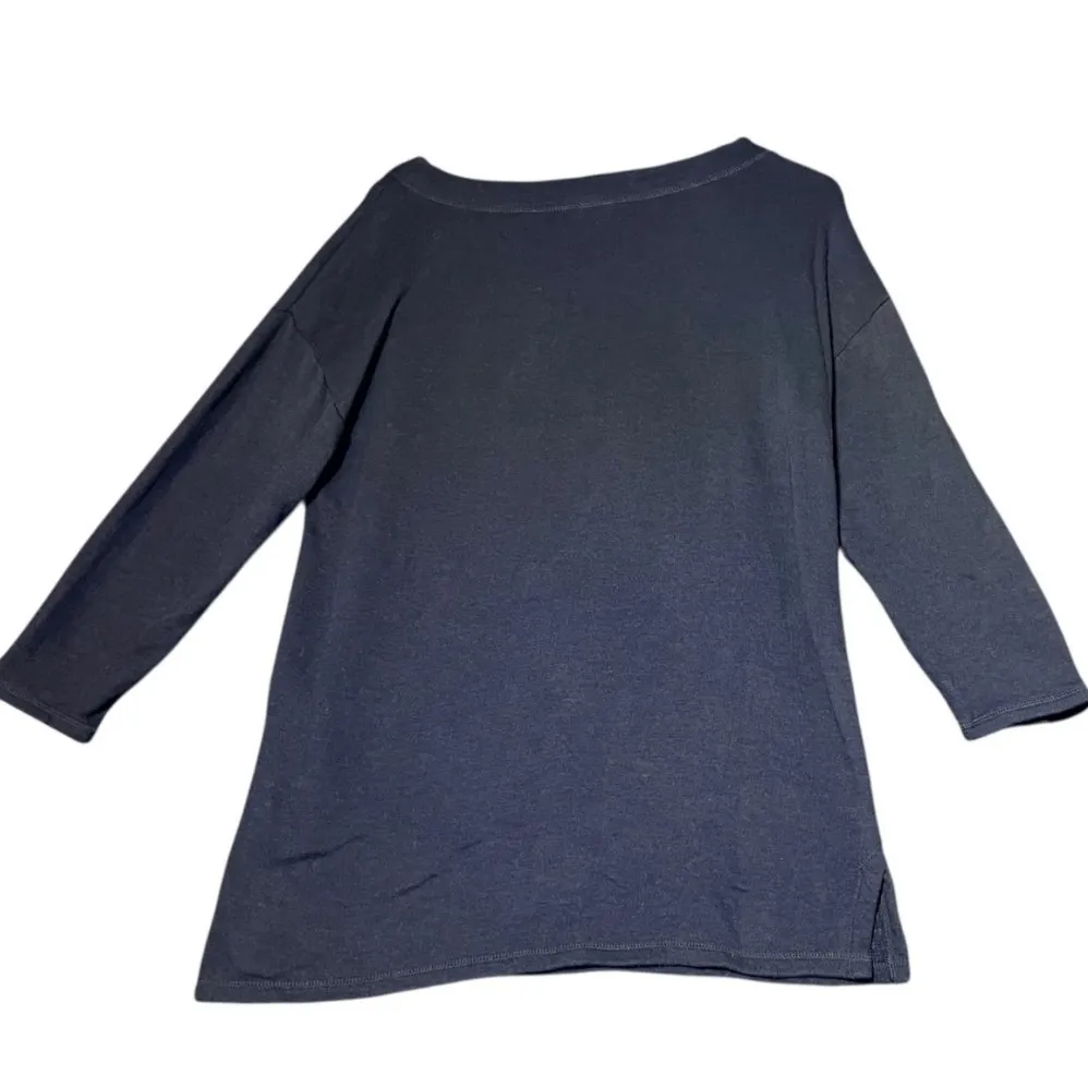 Talbots Lace Up Top Womens Medium Navy Blue Long Sleeve Casual Basic Relaxed - Image 3