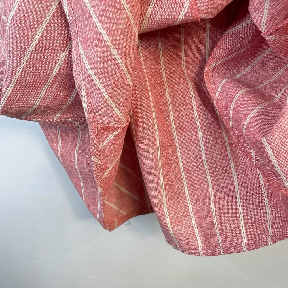 Urban Outfitters Cope Pink Tan striped cutout Linen Cotton Sundress dress M - Image 11