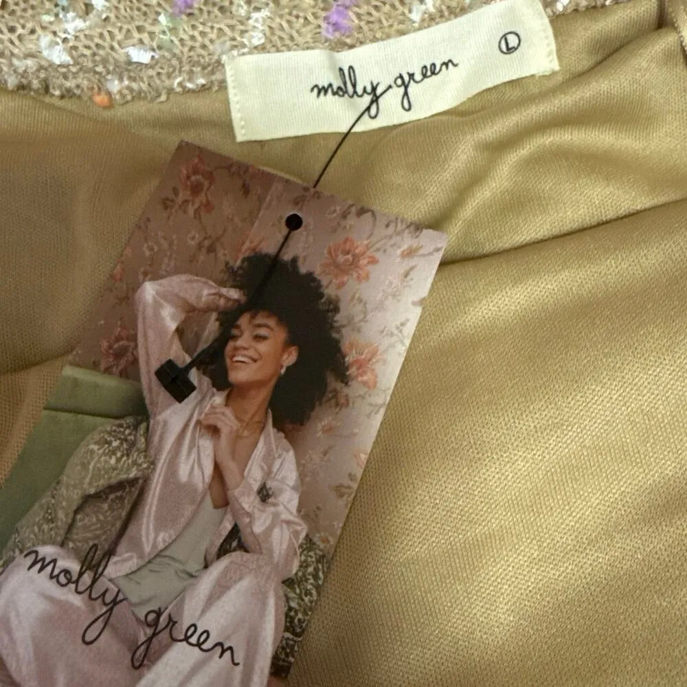 NEW Molly Green Brown Sleeveless Knitted Halter Tie Cutout Mini Pencil Dress L - Image 5