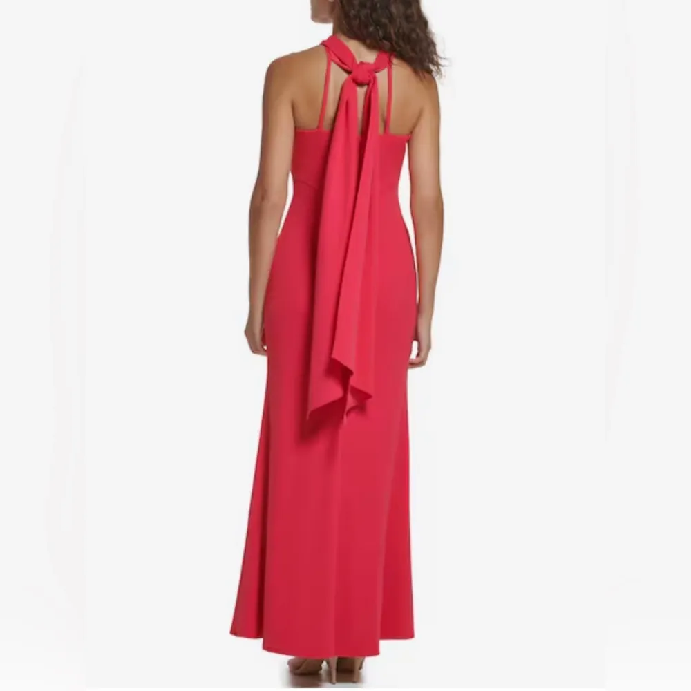 NWT Red Vince Camuto Scarf Neck Halter Gown Size 6 - Image 2