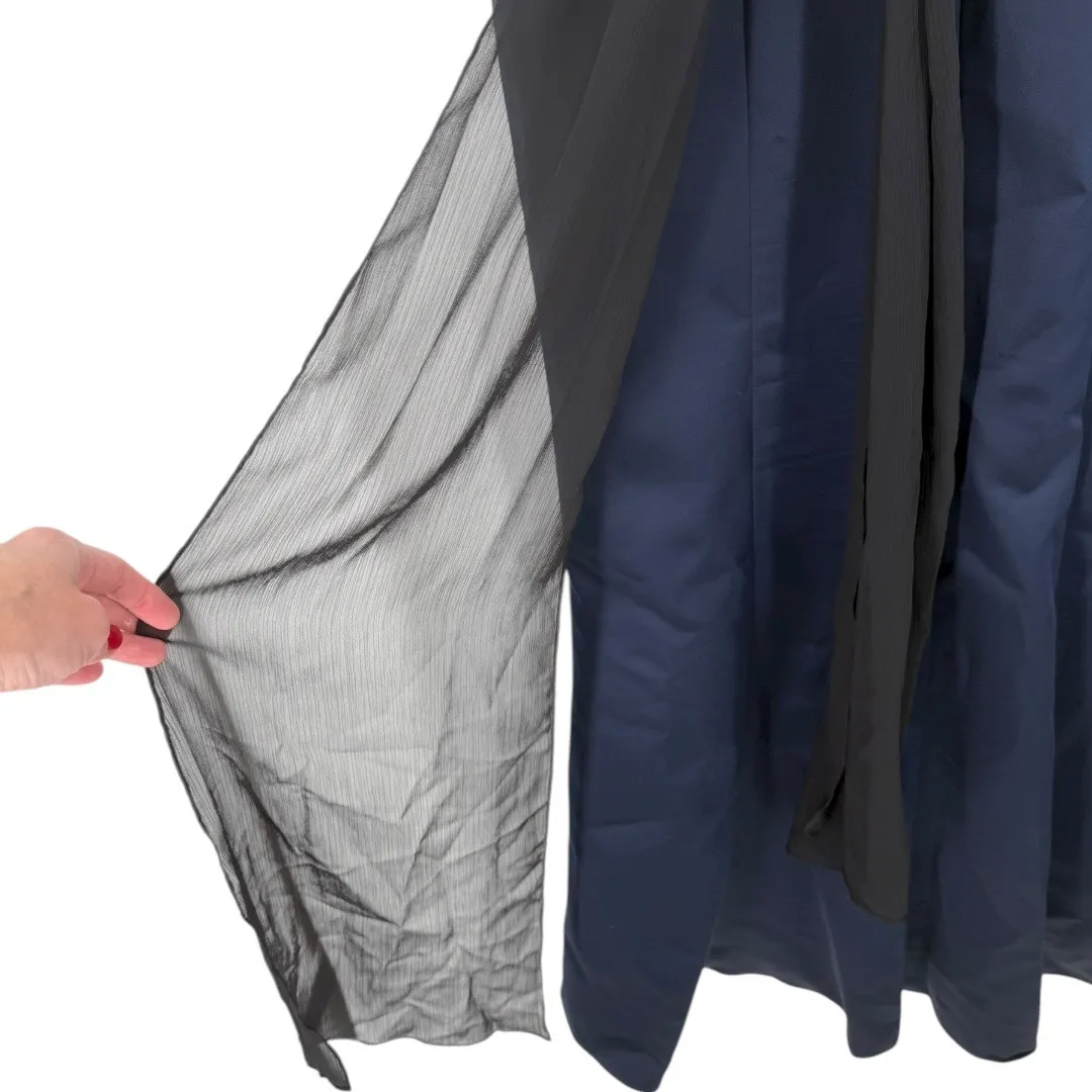 White by Vera Wang Navy Blue Satin V Neck Wrap Front Back Sash Maxi Dress Size 8 - Image 9