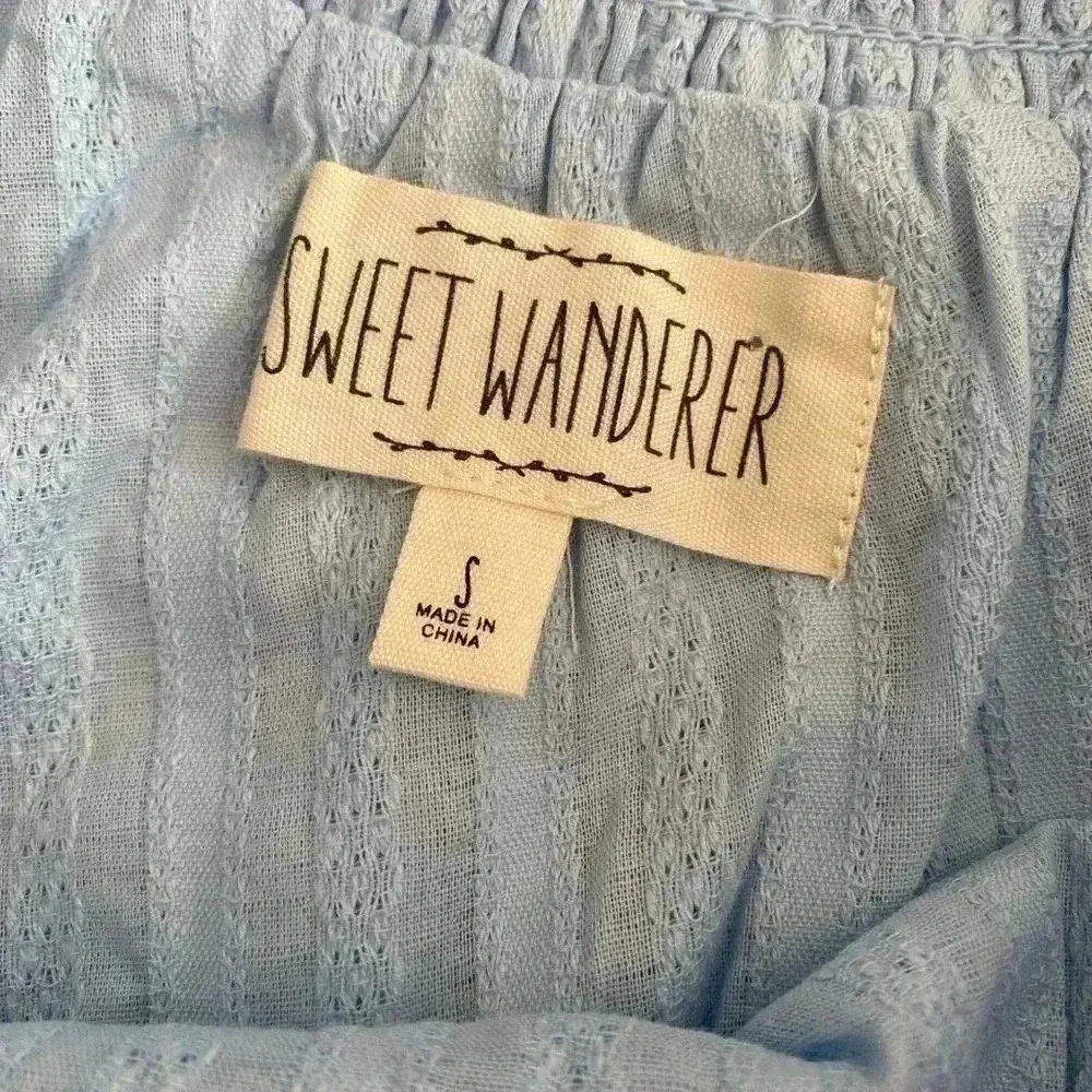 🆕 Sweet Wander Cold Shoulder Ruffle Top Blue S🆕 - Image 5