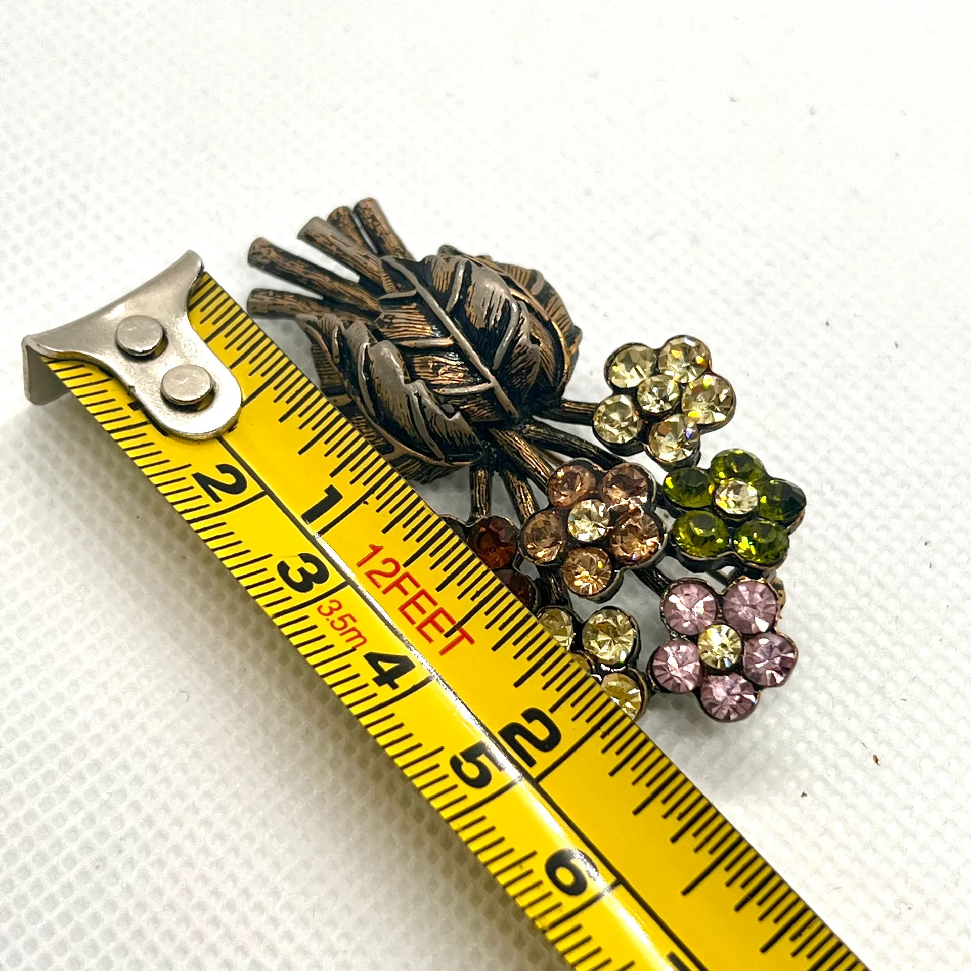 Vintage Rhinestones Brooch Pin Signed Multicolor Floral Bouquet Multi - Image 4