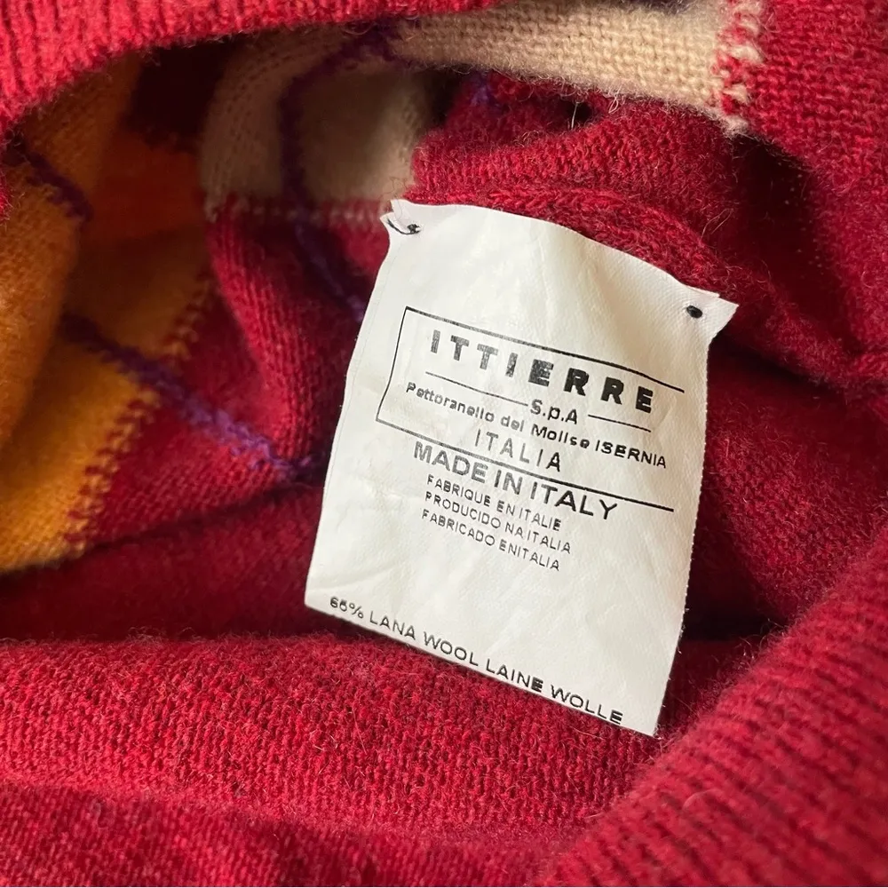 Ferre Ittierre Argyle Diamond Fall Color Thanksgiving Wool Cashmere Sweater L Red Size L - Image 4