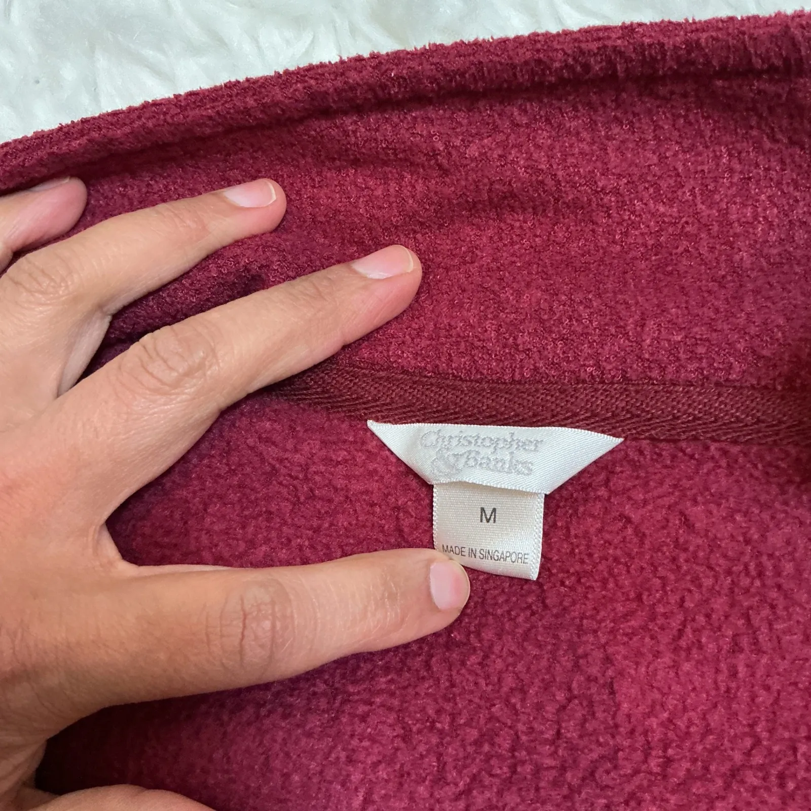 Christopher Banks Burgundy Snowman Sledding Fleece Jacket Mock Neck Zip Up Sz  M - Image 3