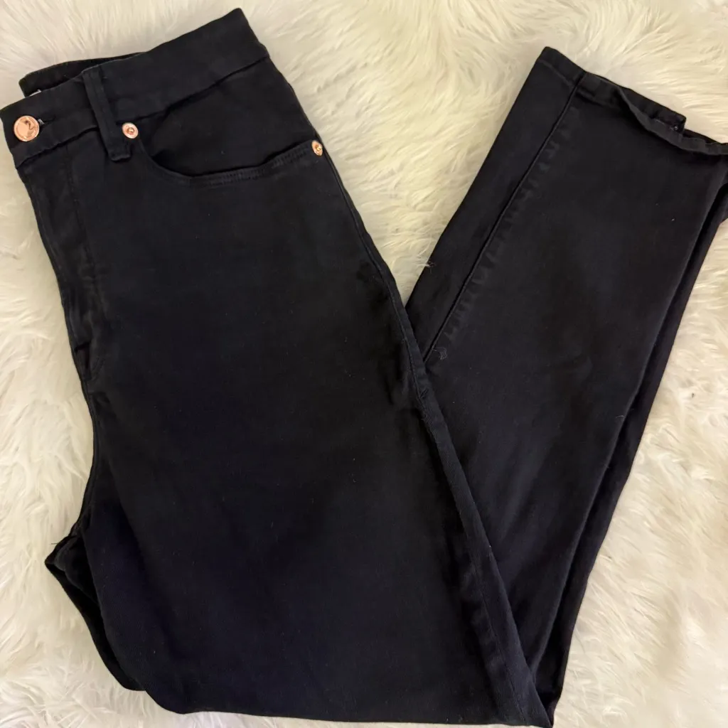 Good American Good Waist Crop Black Jeans Split Hem Rose Gold Size 8/29 - Image 7