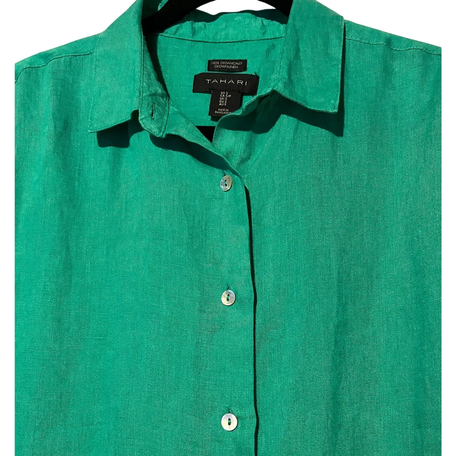 Tahari‎ 100% Organic Linen Emerald Green Boxy Hi-Low Fit Cottagecore Spring EUC - Image 2