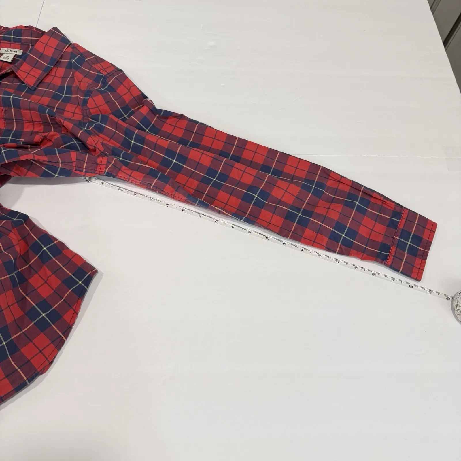 LL Bean Red Blue Plaid Cotton Poplin Button Up Shirt Size MEDIUM - Image 7