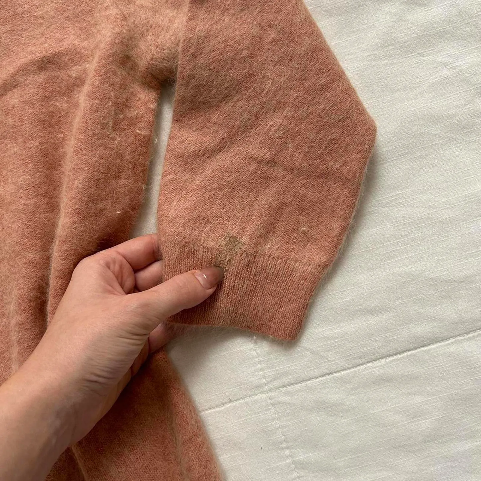 Peach pink turtleneck 3/4 length sleeve angora sweater Size XS - Image 5