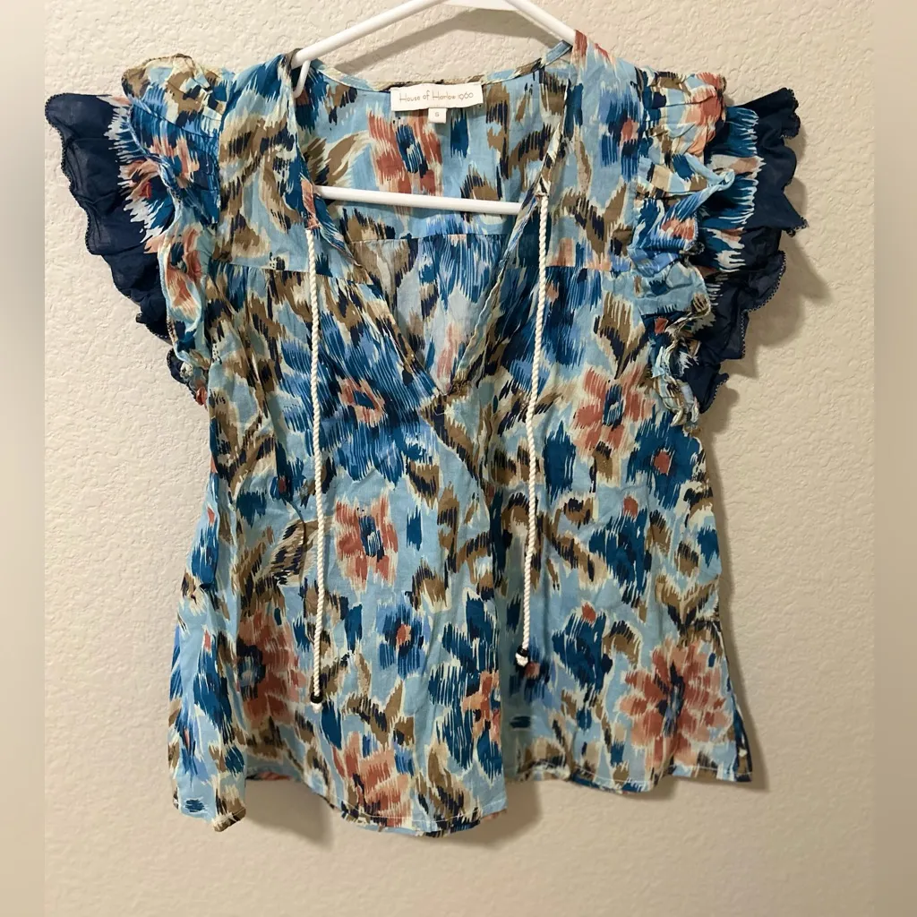 House of Harlow 1960 Flutter Sleeve Boho Top Women’s Size Small Like New Blue - Image 3