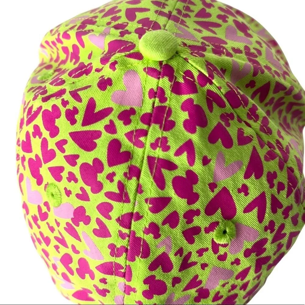 Disney Parks neon green pink hearts Mickey Mouse ears cap hat adult - Image 6