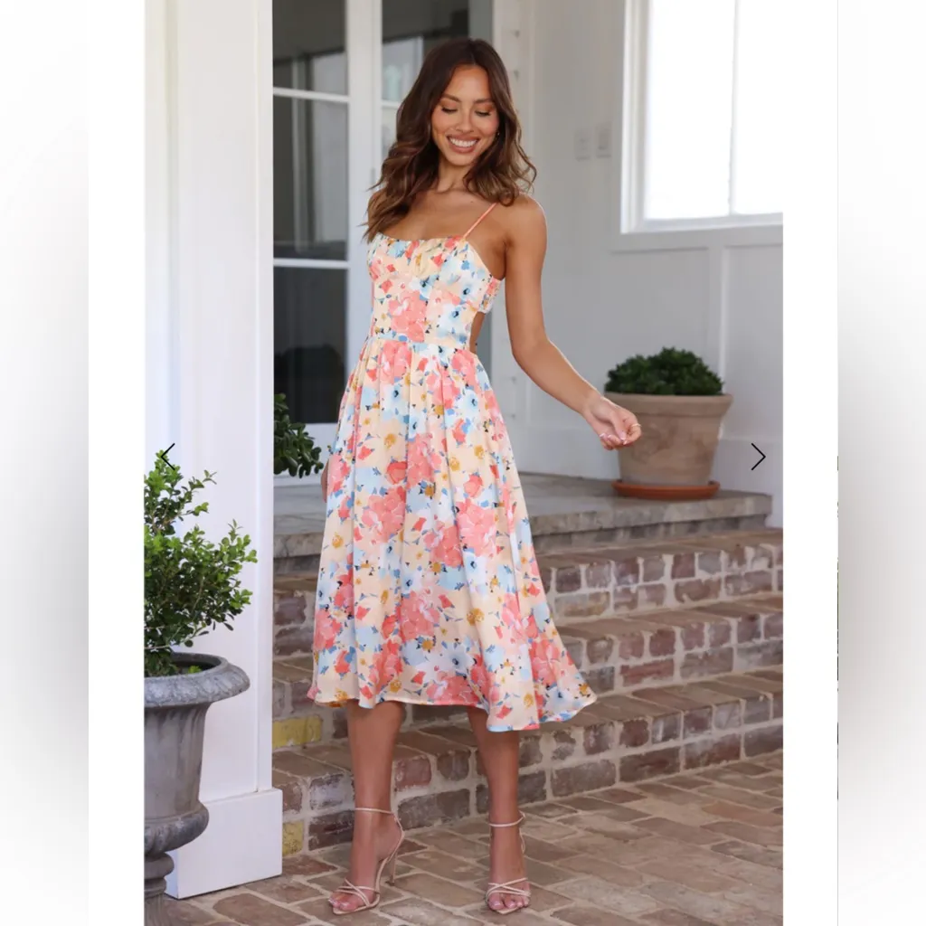 Hello Molly Field of Memories Midi Dress Floral Print Multi Smock Cutout Size 6 - Image 16