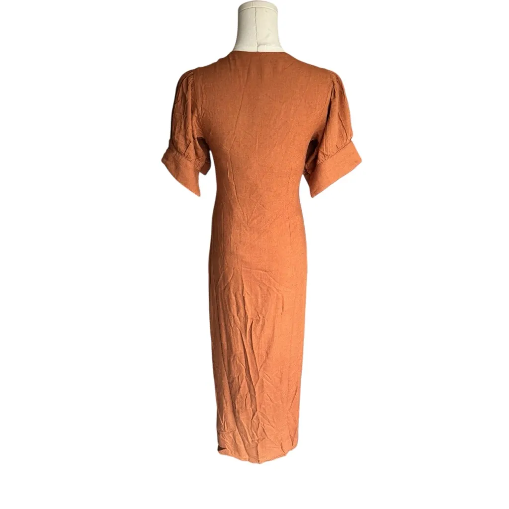 Free People - NWT Vintage Summer Button Down Boho Midi Dress Brown Sz XS - Image 6