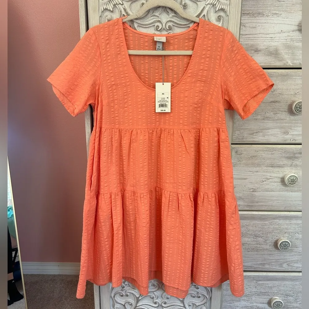 A New Day peach color Flutter Short Sleeve Tiered babydoll dress XS NWT spring - Image 3
