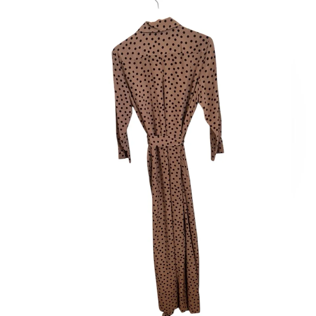 L'AGENCE Cameron belted polka-dot silk crepe maxi shirt dress tan brown L - Image 7