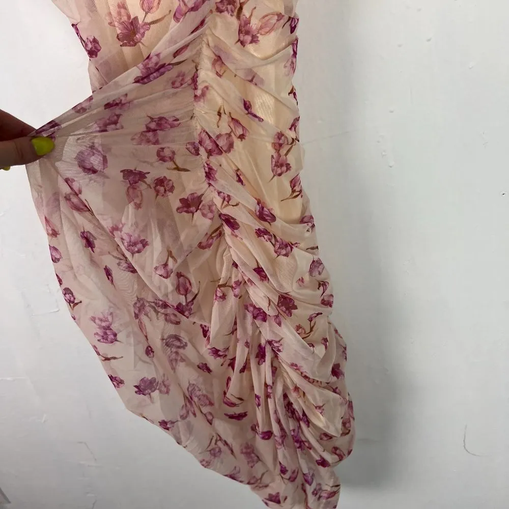 NWT SBetro Lace Up Front Ruched Floral Mesh Dress Mini Size Large L NEW - Image 12