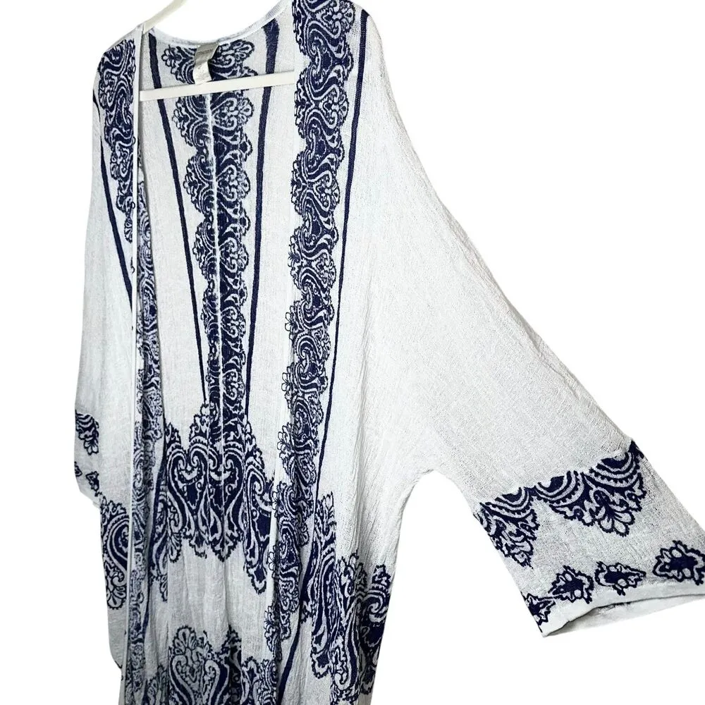 Chico's Kimono Style Open Cardigan Gauze Beach Cover Up 2 Large Resort Vacation - Image 3