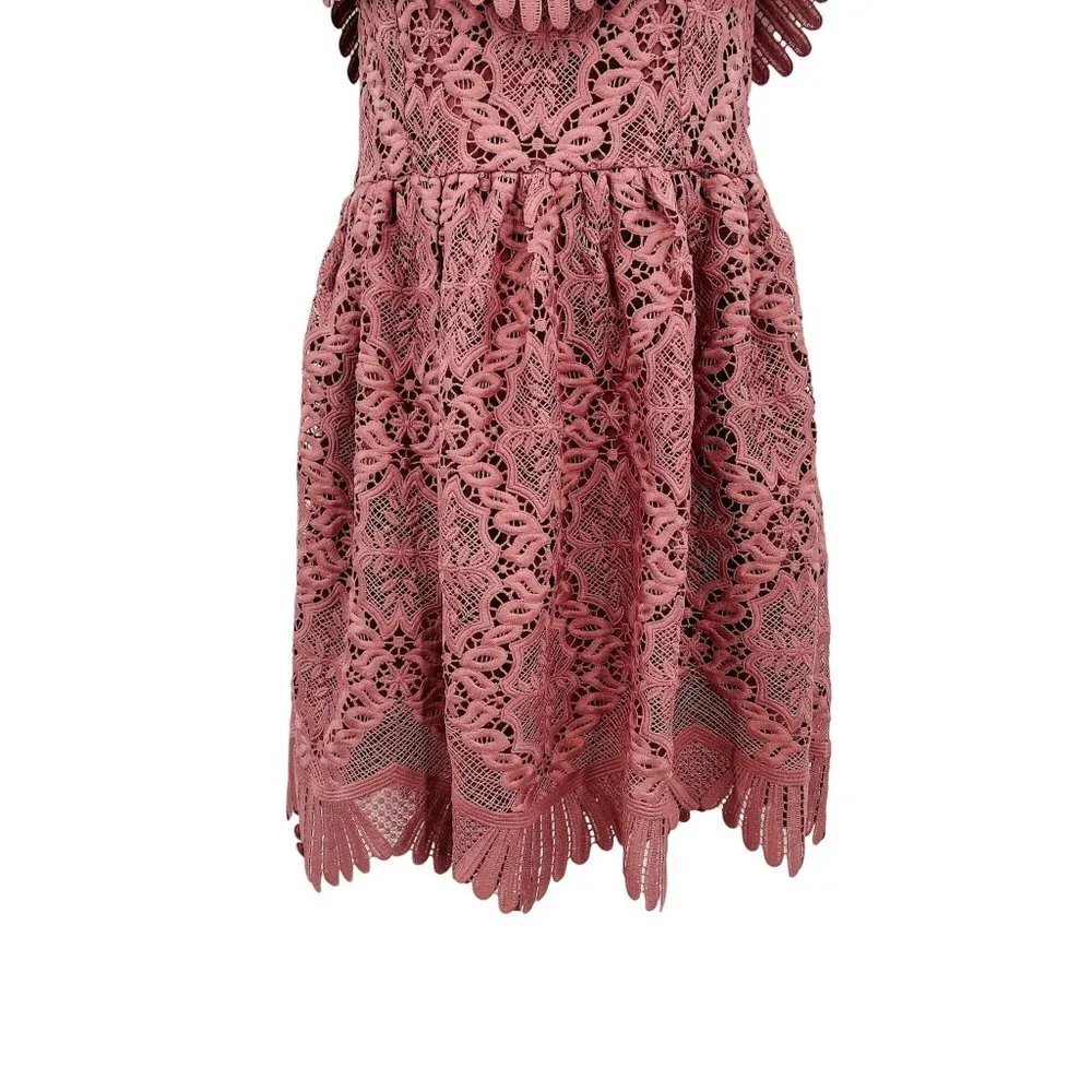 Lovers + Friends Dream Vacay Lace Mini Dress Mauve Pink Off the Shoulder Small - Image 9