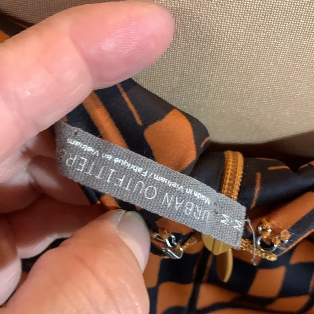 Urban Outfitters Rust Checked Silky Dress Size M - Image 4