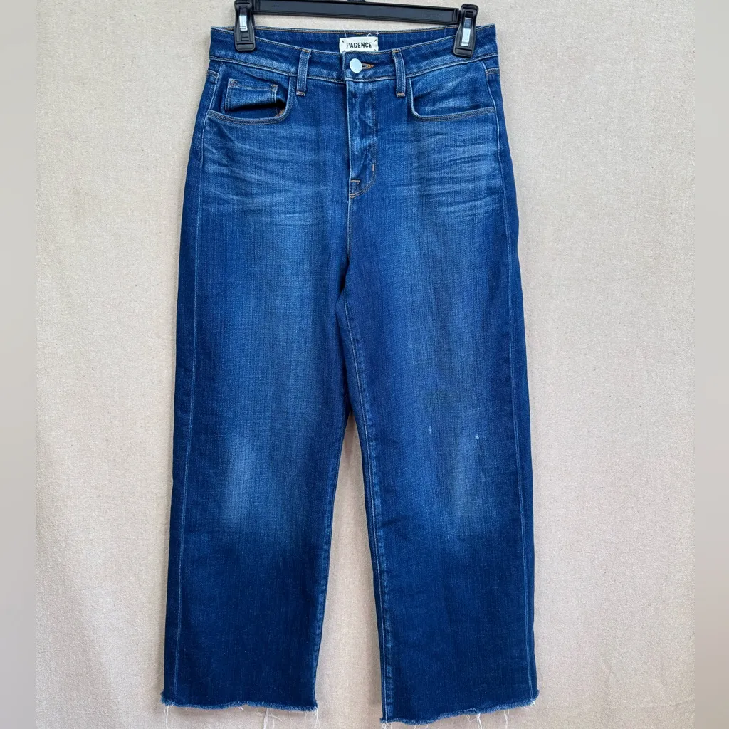 Lagence Women's High-Rise Wide-Leg Jeans Size 27 Blue Wash Raw Hem - Image 2
