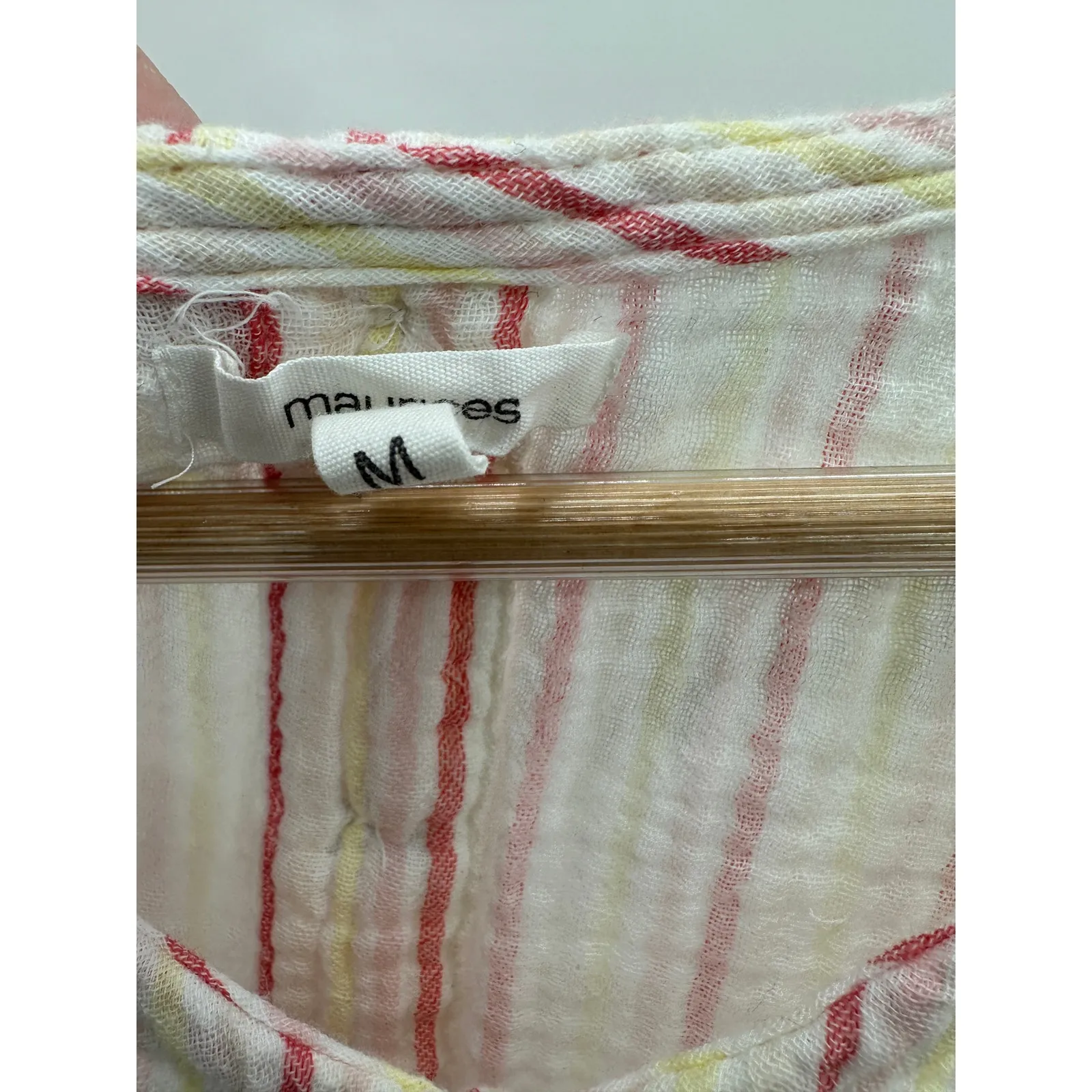 Maurices Shirt Women MEDIUM White Red Yellow Striped Short Sleeve 100% Cotton - Image 5