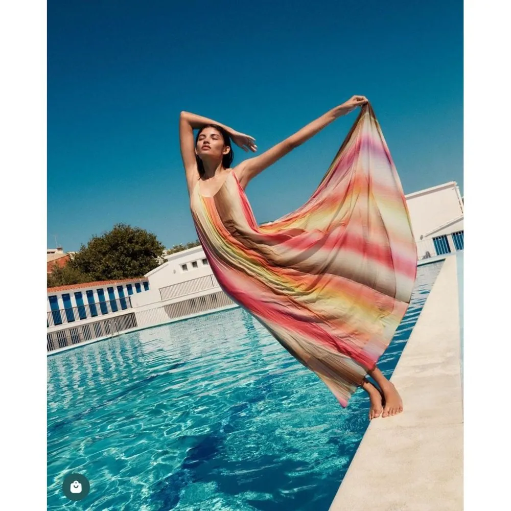 Scotch & Soda Pleated Braided Tassel Ombre Tank Maxi Dress Womens 40 US 8 - Image 4