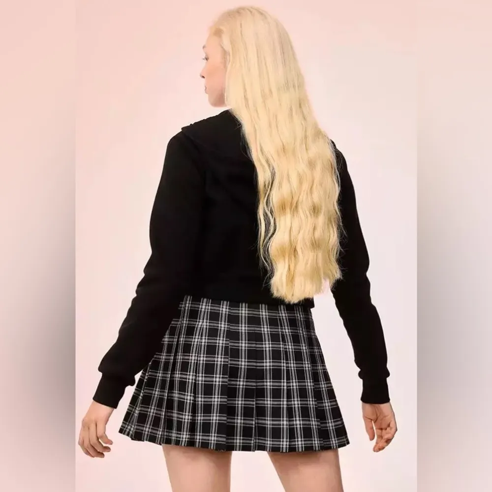 H&M Skirt Divided Black Plaid Mini Tartan Academia Pleated Skater Retro Size 0 - Image 3
