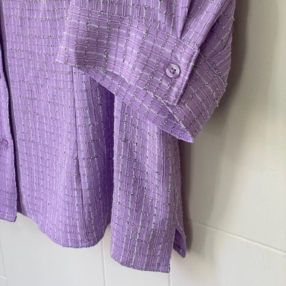 CJ Banks Purple Textured 3/4 Sleeve Button Up Blouse ~ Rayon Blend ~ Size 2X - Image 6