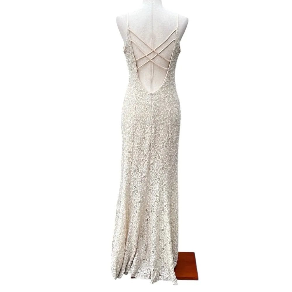 Ynes Lace Maxi Dress With Slit and Plunging Criss Cross Back Size undefined - Image 9