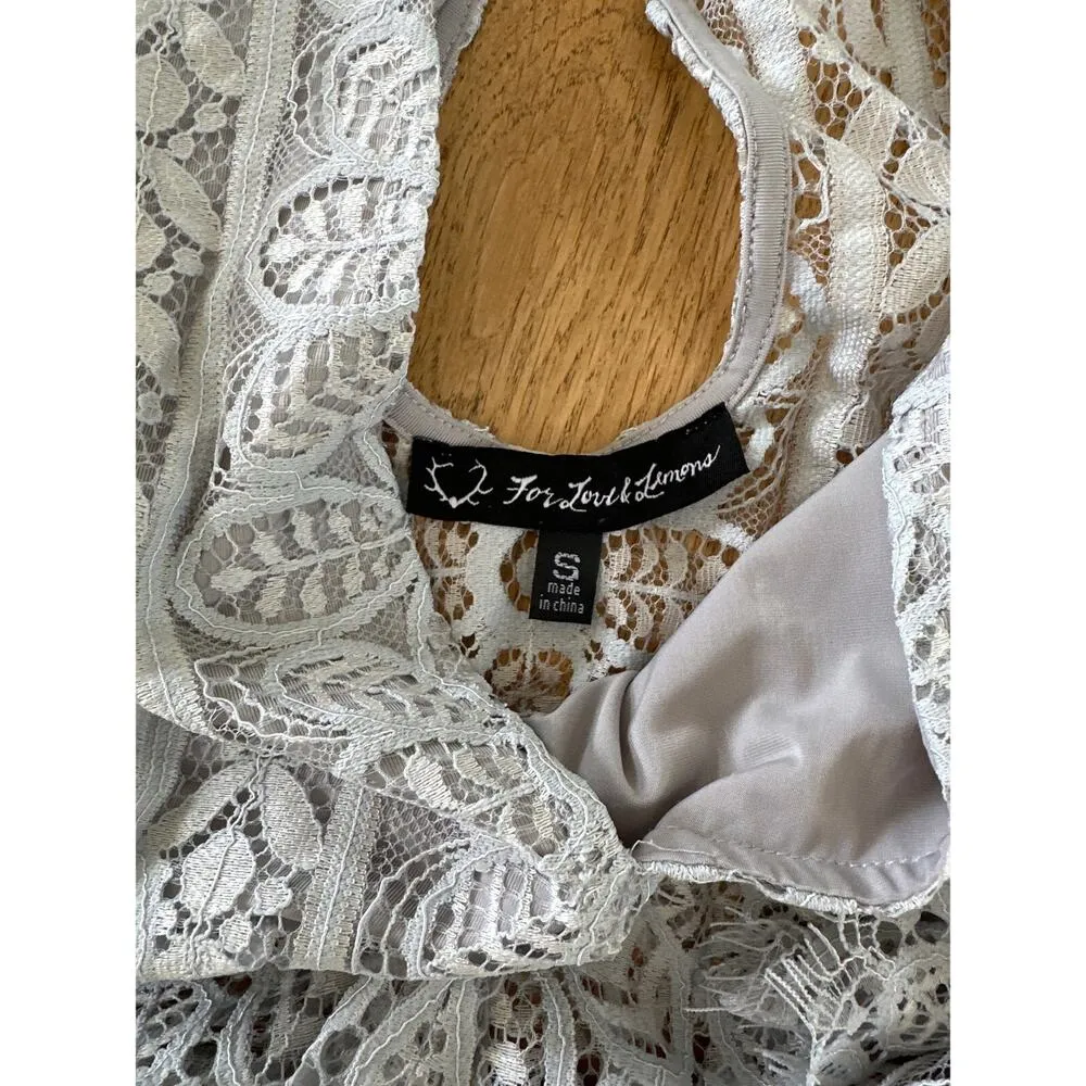 For Love & Lemons - Lyla Lace Overlay Top and Mini Skirt in Gray - Image 3